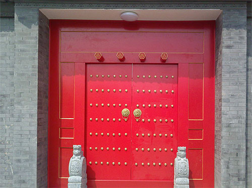 石门中国传统四合院系列朱红色中式木制大门木作